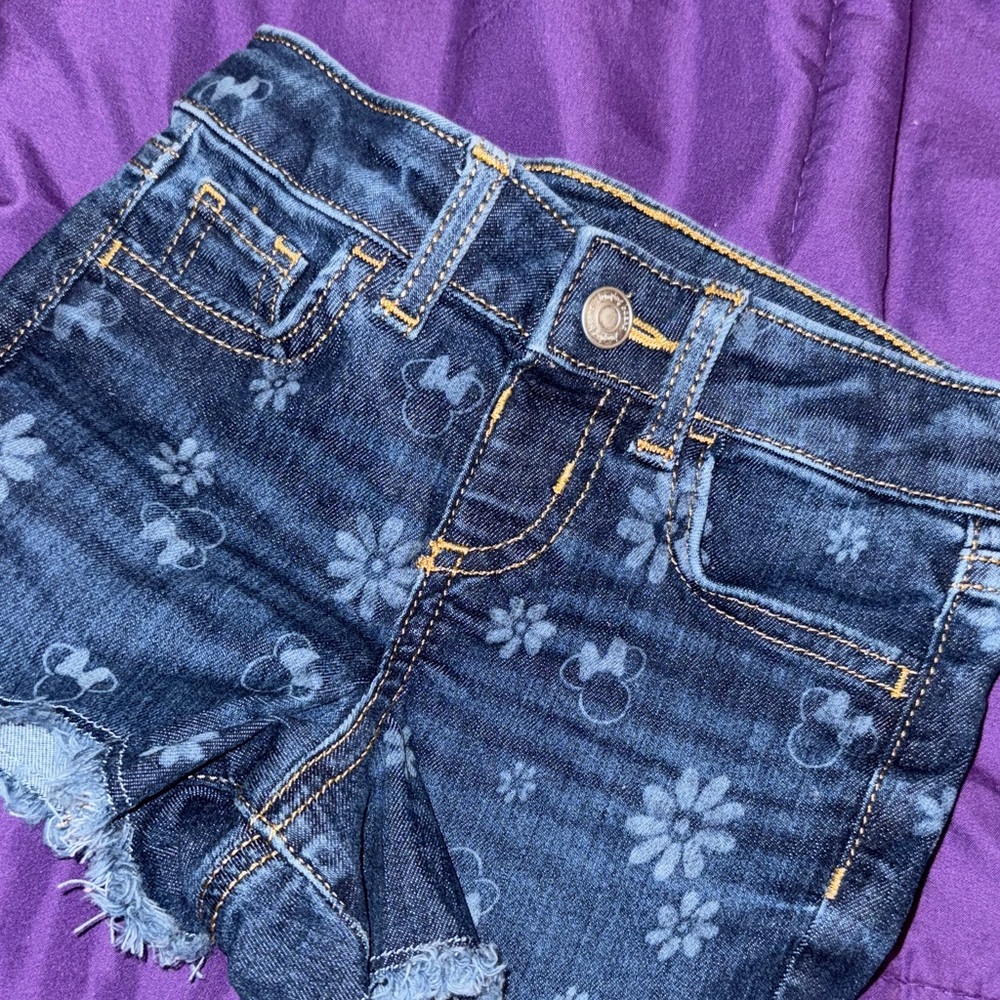 Denim Shorts with Floral and Character Print
